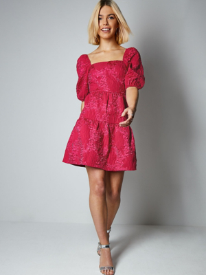 Pink Jacquard Tiered Dress | Women ...